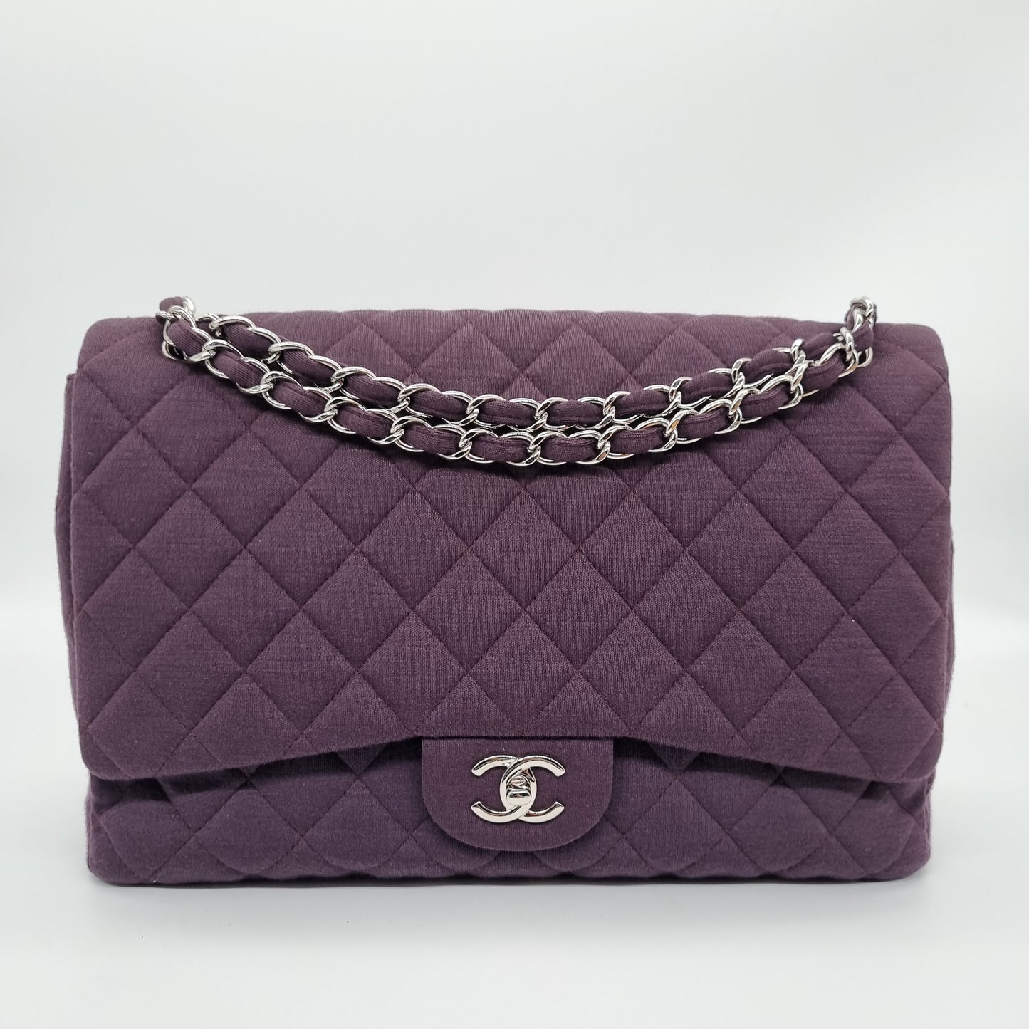 Chanel Classic Maxi Single Flap Dark Purple #13 Size 30x10x24