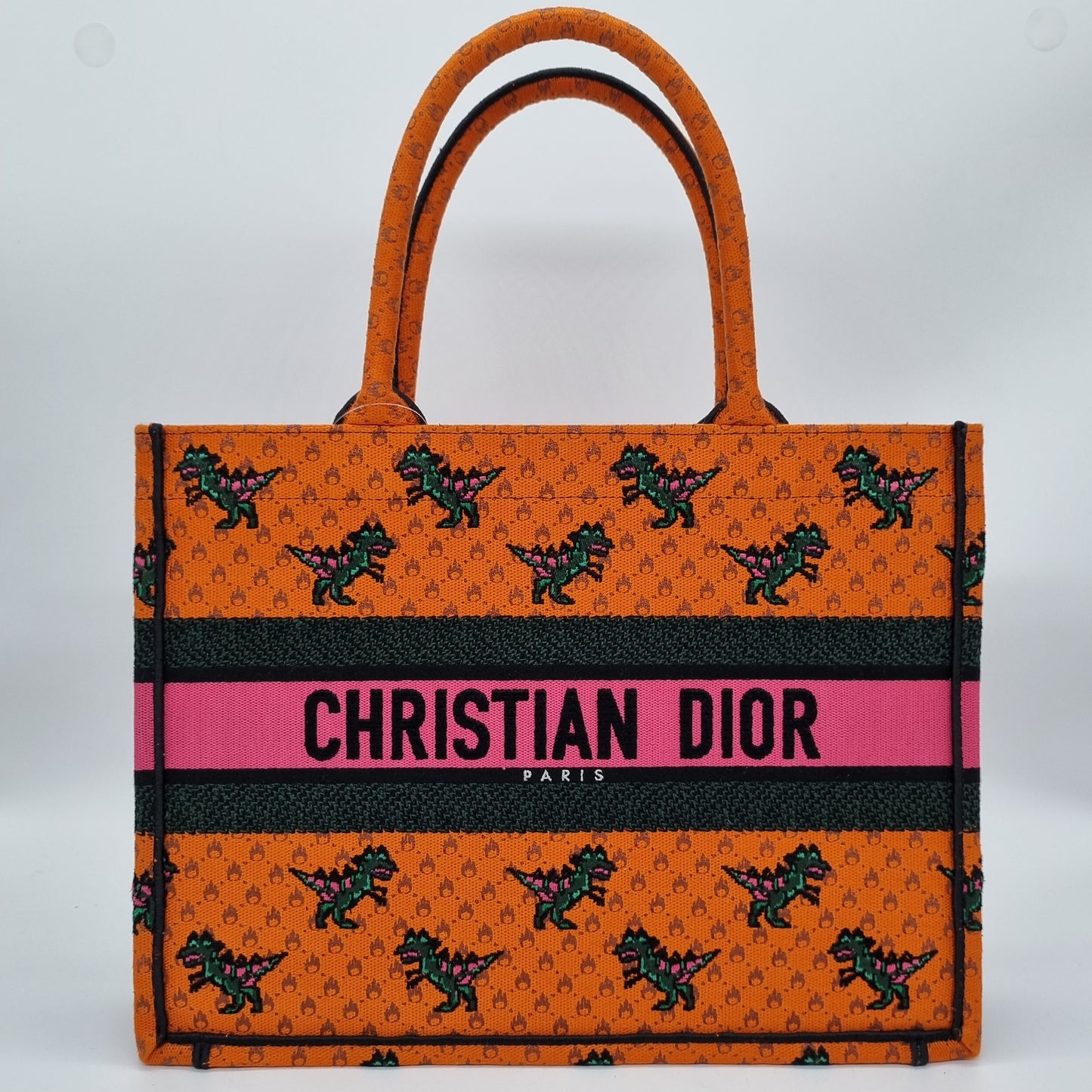 Dior Book Tote Dragon and Fire Embroided Canvas Small Orange 2021 Size 35x16x28