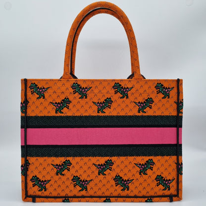 Dior Book Tote Dragon and Fire Embroided Canvas Small Orange 2021 Size 35x16x28