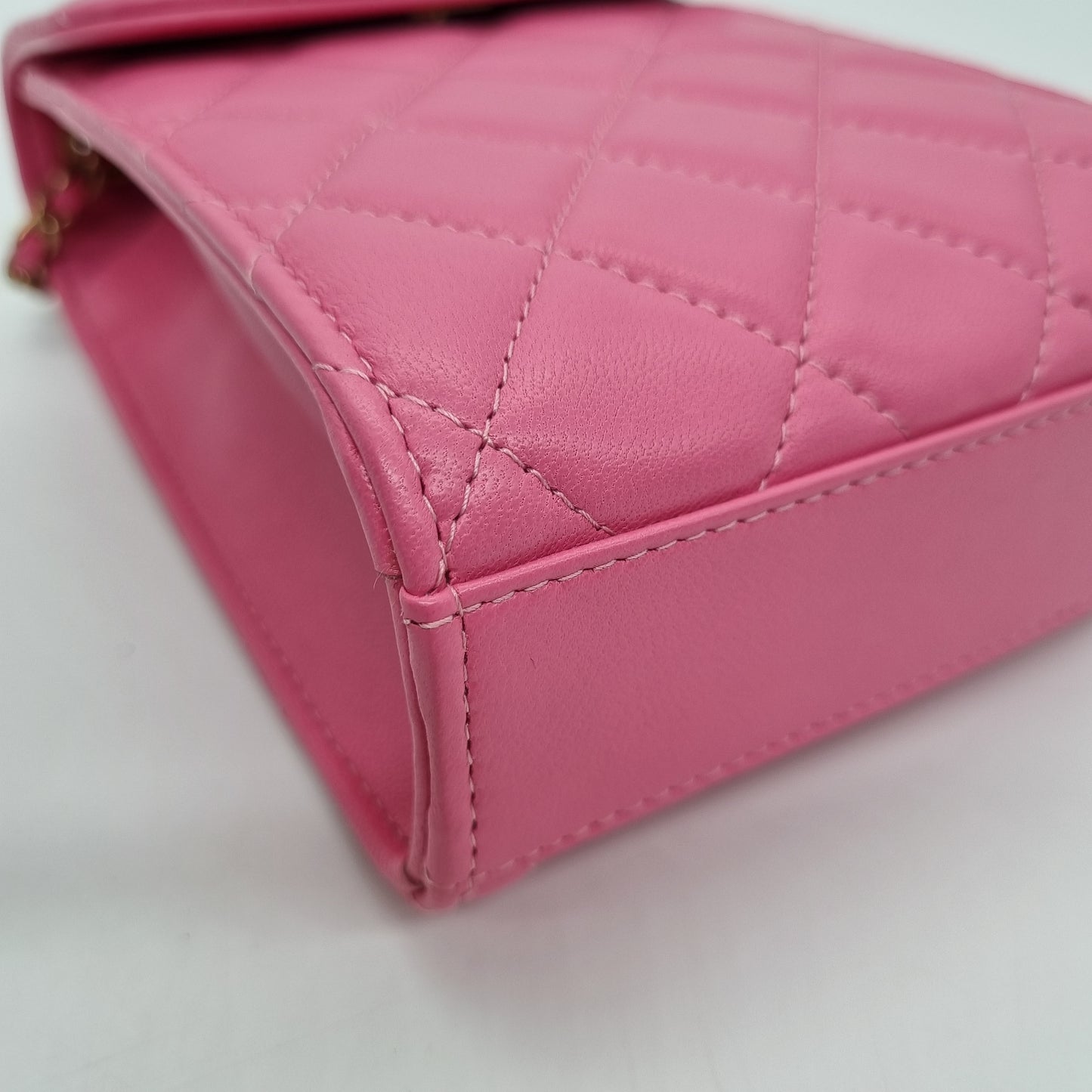 Chanel Phone Holder Flap Pink Pearl Crush GHW #29 NEW Size 11x3x18