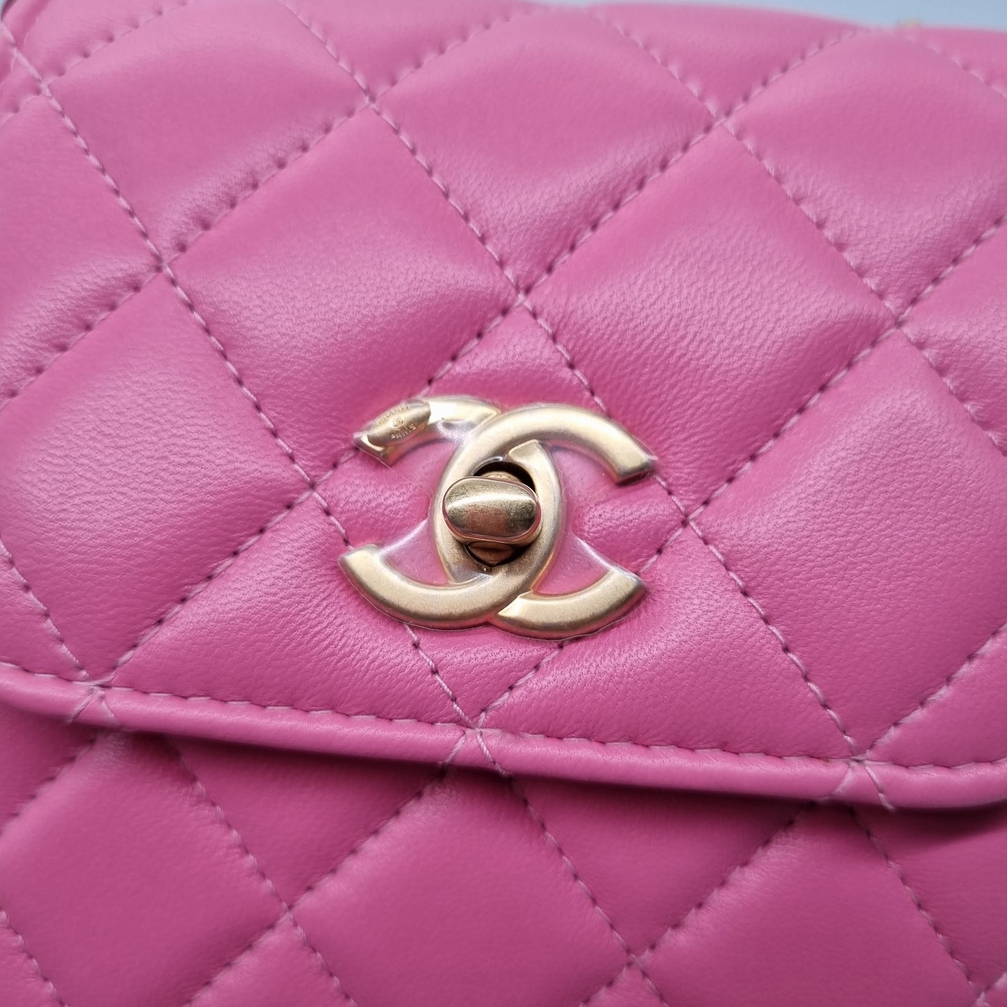 Chanel Phone Holder Flap Pink Pearl Crush GHW #29 NEW Size 11x3x18