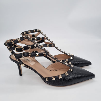 Valentino Kitten Stud Heels Black Ankle Strap Size 38,5/25 NEW