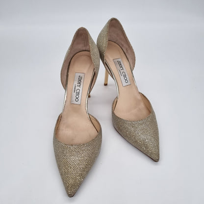 Jimmy Choo Heels Lame Glitter Gold Size 38/25