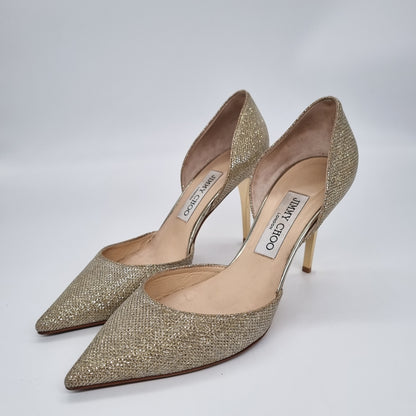 Jimmy Choo Heels Lame Glitter Gold Size 38/25