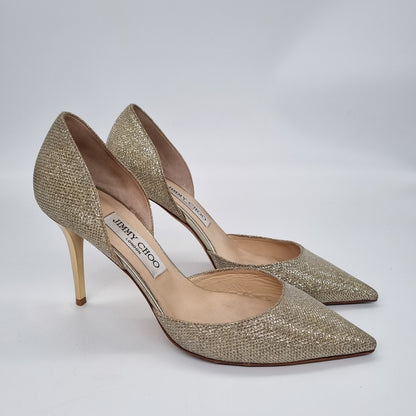 Jimmy Choo Heels Lame Glitter Gold Size 38/25