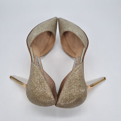 Jimmy Choo Heels Lame Glitter Gold Size 38/25