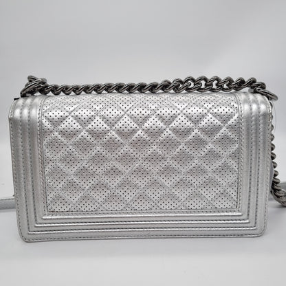 Chanel Boy Medium Silver Metallic RHW #18 Size 24x6x15