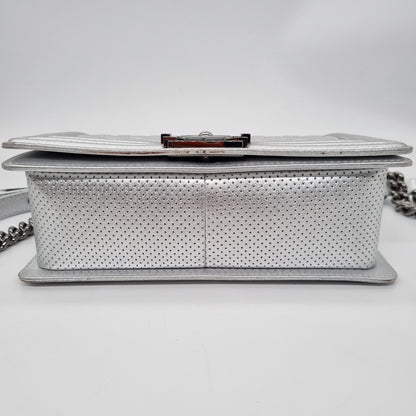 Chanel Boy Medium Silver Metallic RHW #18 Size 24x6x15