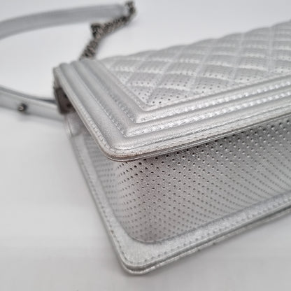 Chanel Boy Medium Silver Metallic RHW #18 Size 24x6x15