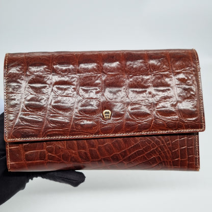 Aigner Wallet Croco Brown Size 17x11