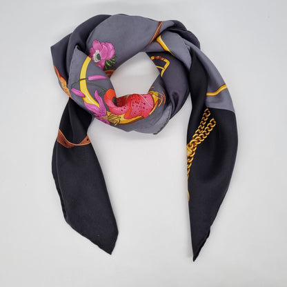 Gucci Scarf Flower Butterfly Black Size 88x82