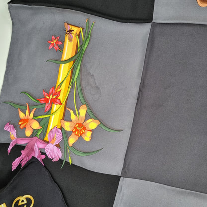 Gucci Scarf Flower Butterfly Black Size 88x82