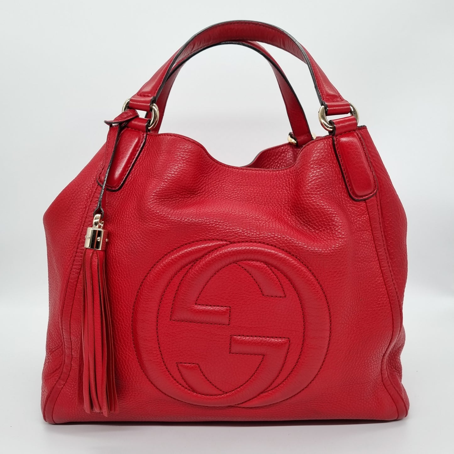 Gucci Soho Large Pebbled Leather Hobo Shoulder Bag Red Size 34x16x29