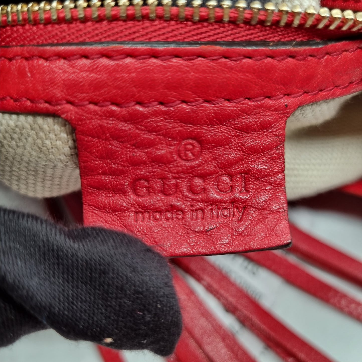 Gucci Soho Large Pebbled Leather Hobo Shoulder Bag Red Size 34x16x29