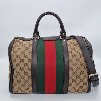 Gucci GG Supreme Boston Canvas And Leather Brown Size 32x18x25