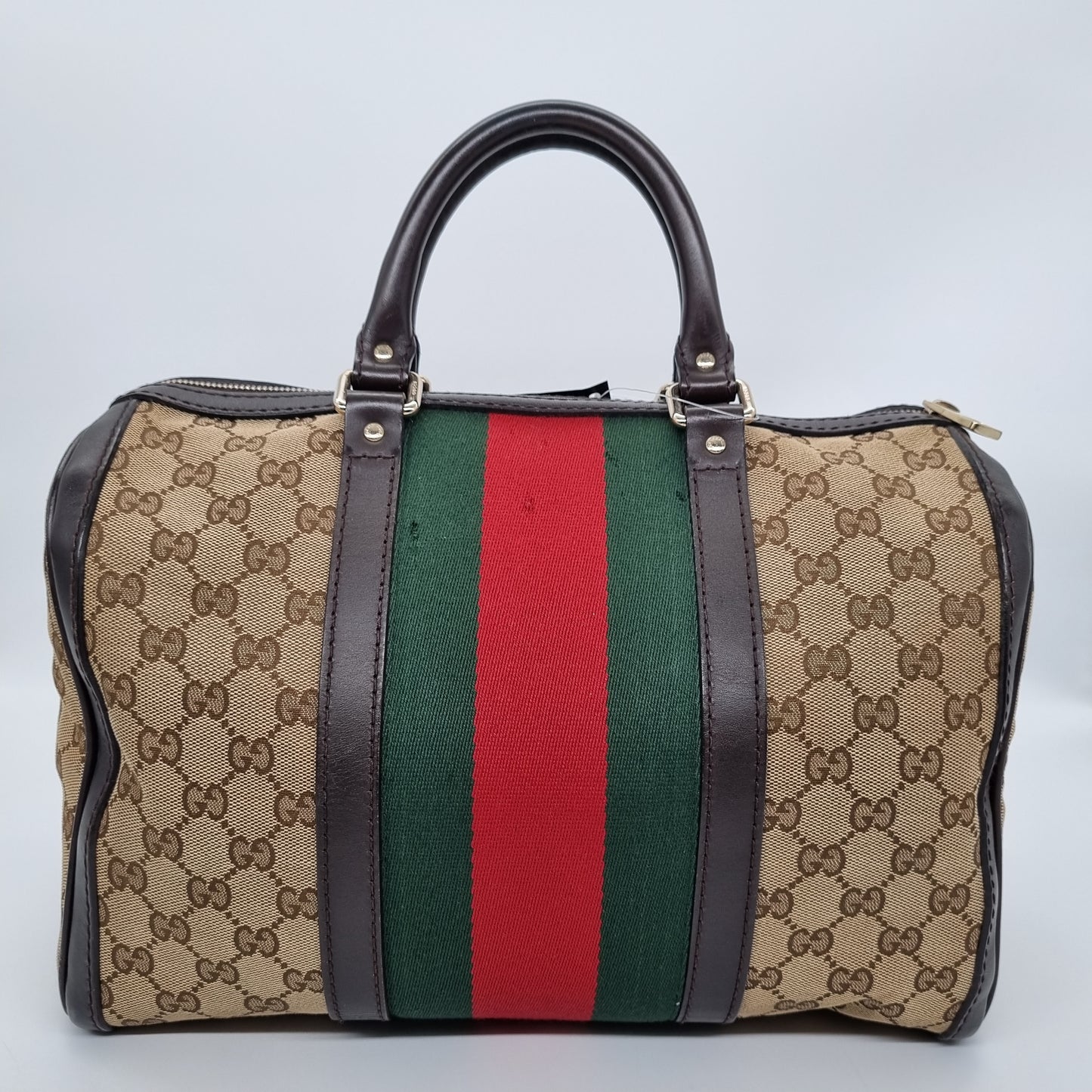 Gucci GG Supreme Boston Canvas And Leather Brown Size 32x18x25