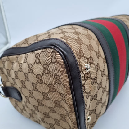 Gucci GG Supreme Boston Canvas And Leather Brown Size 32x18x25