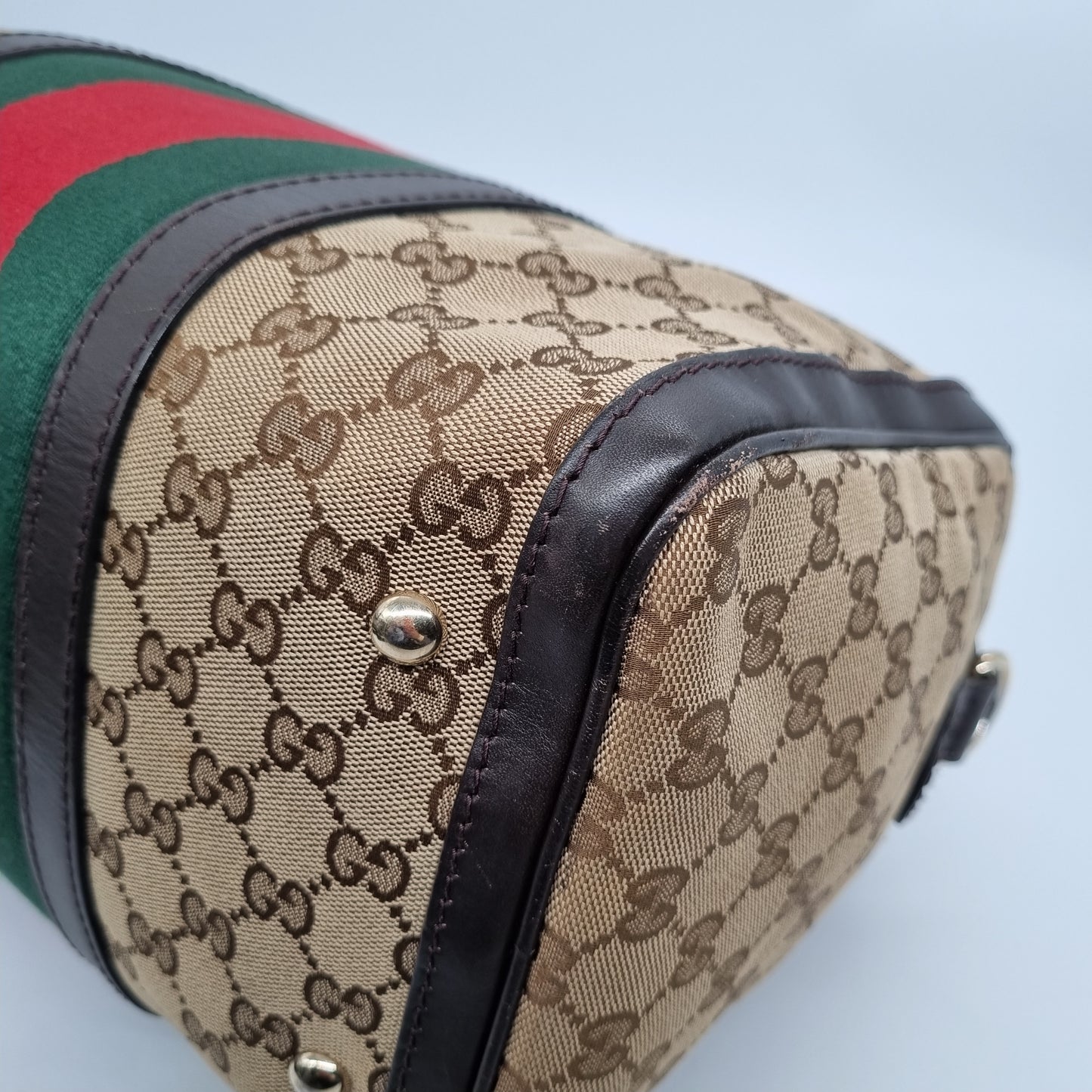 Gucci GG Supreme Boston Canvas And Leather Brown Size 32x18x25