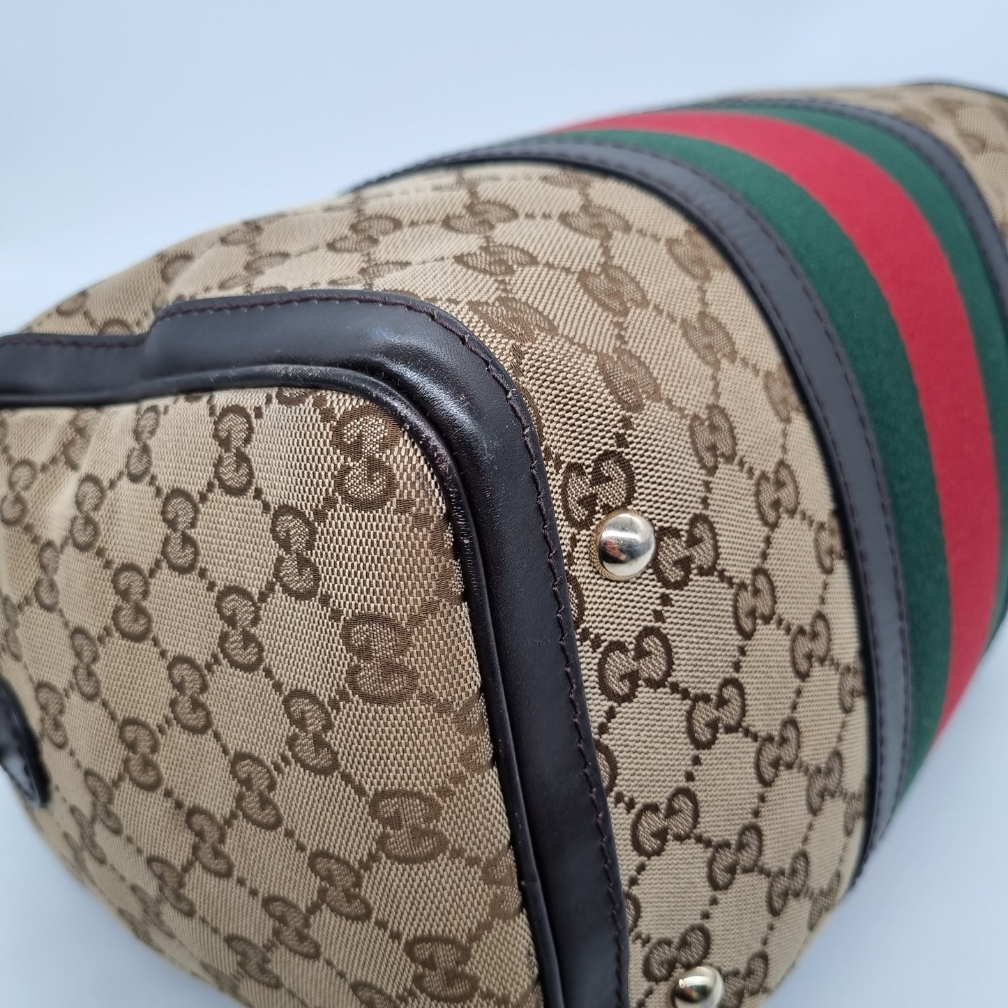 Gucci GG Supreme Boston Canvas And Leather Brown Size 32x18x25