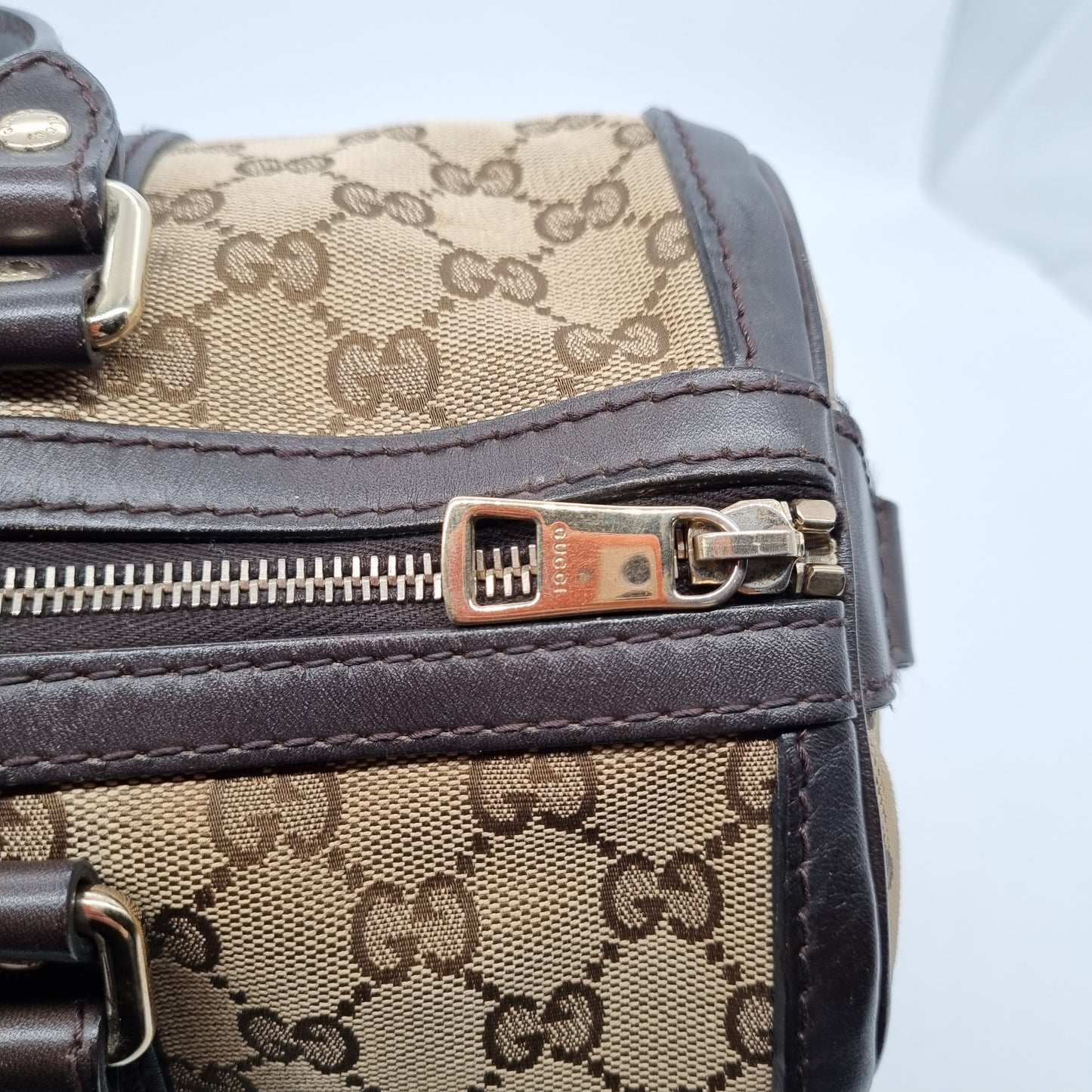 Gucci GG Supreme Boston Canvas And Leather Brown Size 32x18x25