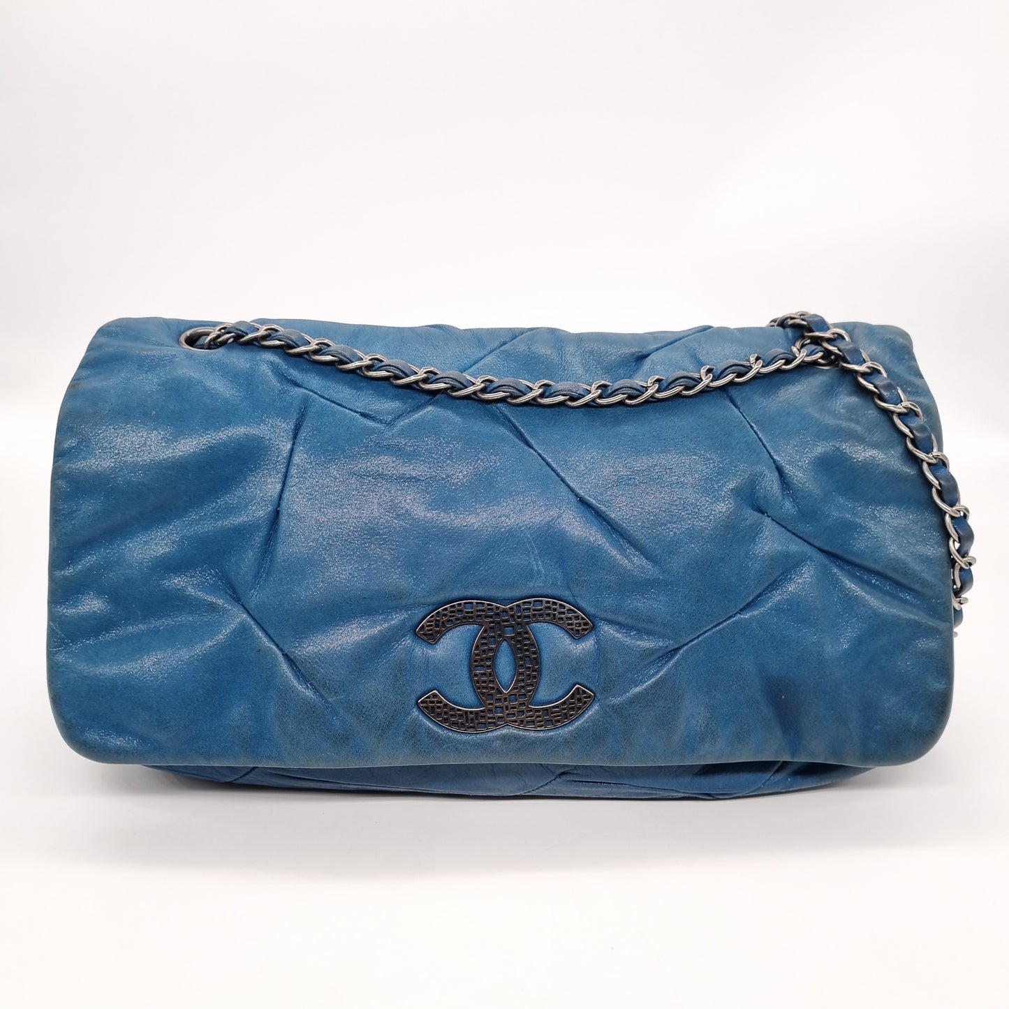 Chanel CC Single Flap Blue Turquoise SHW #14 Size 31x7x22