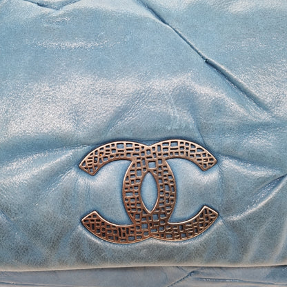 Chanel CC Single Flap Blue Turquoise SHW #14 Size 31x7x22