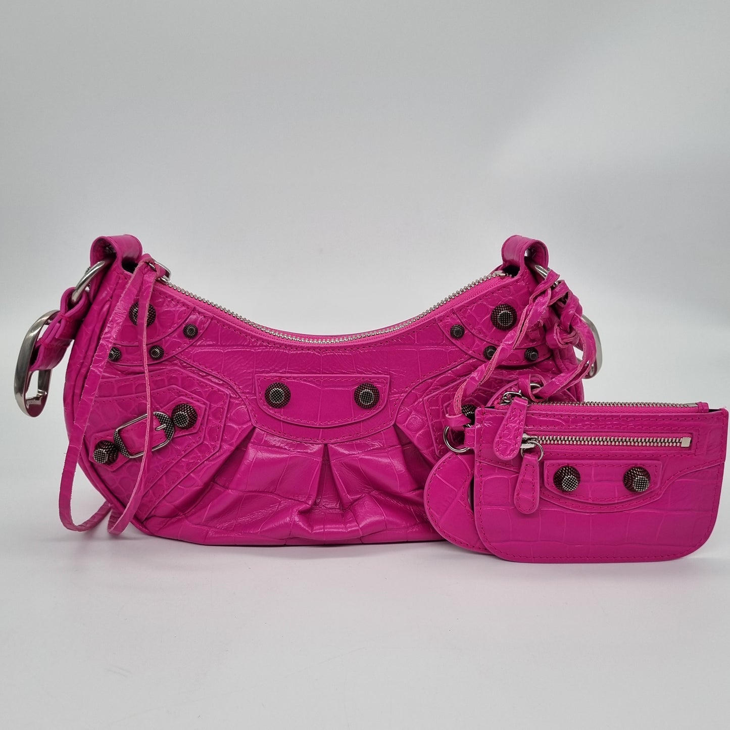 Balenciaga Le Cagole XS Shoulder Bag Croco Fuschia #R 2022 Size 24x6x12