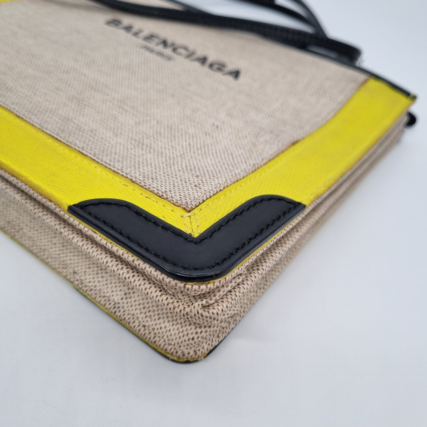 Balenciaga Navy Pochette Yellow Canvas #F 2015 Size 26x5x19