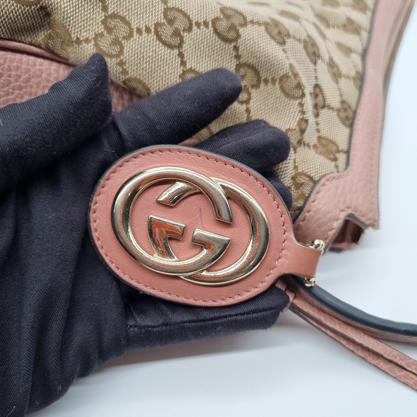 Gucci Bree Hobo Bag Pink Poudre Monogram Canvas Size 38x11x33