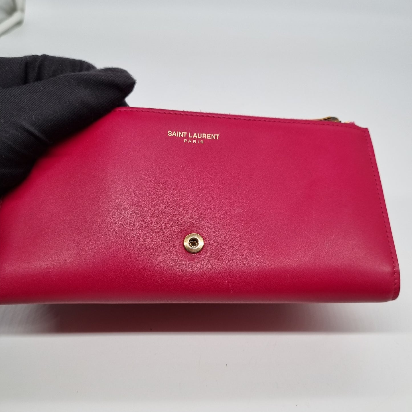 Yves Saint Laurent Marquage Flap Wallet Fuschia Size 19x10