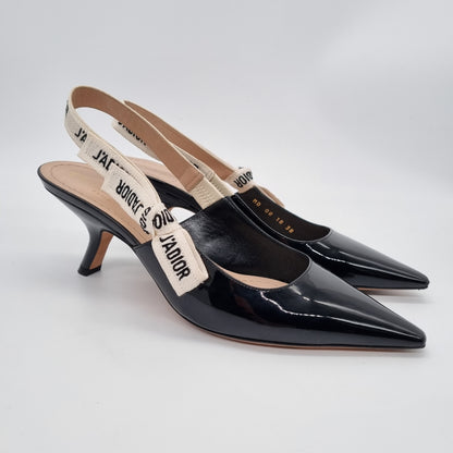 Dior J'Dior Slingback Pumps Patent Black Size 38/26