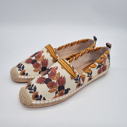 Tory Burch Grossgrain Whipstitch Espadrille Recycled Printed Canvas Orange Wonderland NEW Size 9,5/26