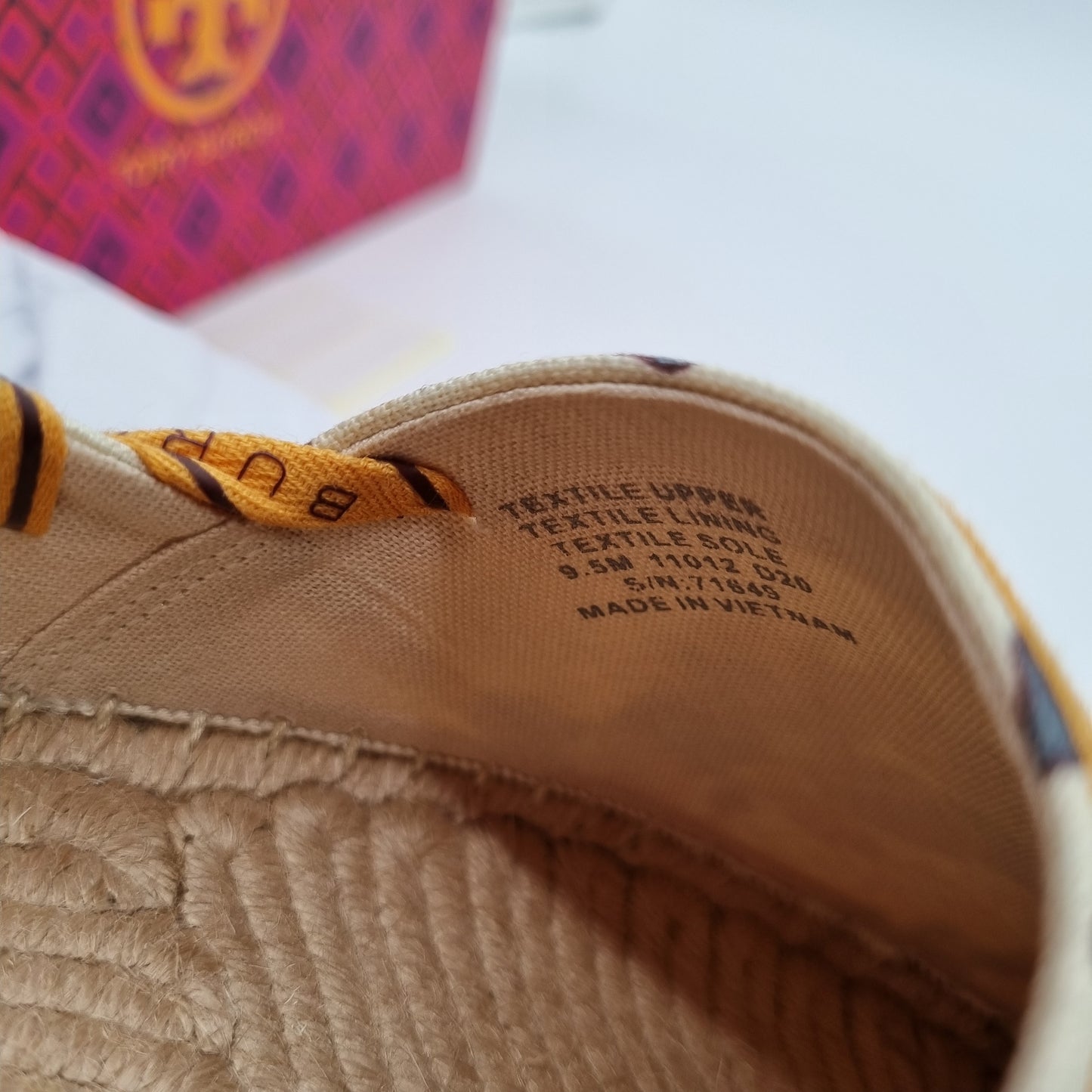 Tory Burch Grossgrain Whipstitch Espadrille Recycled Printed Canvas Orange Wonderland NEW Size 9,5/26