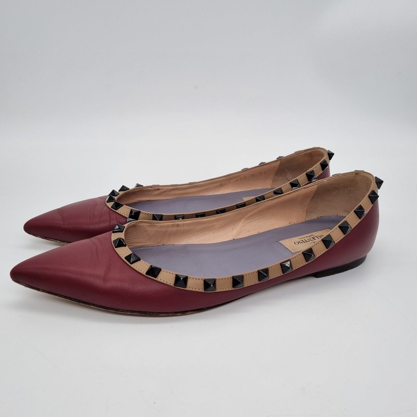 Valentino Rockstud Leather Ballet Flats Maroon Size 39/26 Dari Ujung