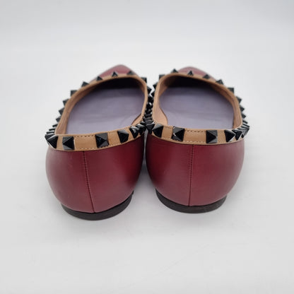 Valentino Rockstud Leather Ballet Flats Maroon Size 39/26 Dari Ujung