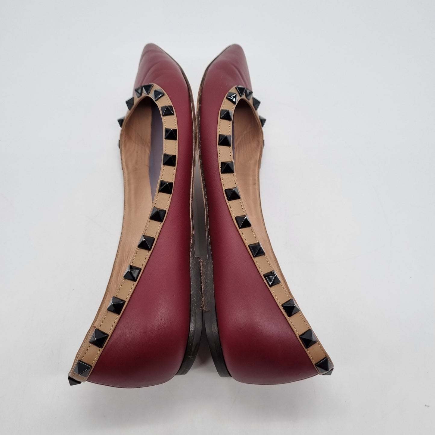 Valentino Rockstud Leather Ballet Flats Maroon Size 39/26 Dari Ujung