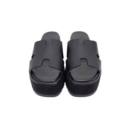 Hermes Eze Wedges Sandal Black Size 38/24.5