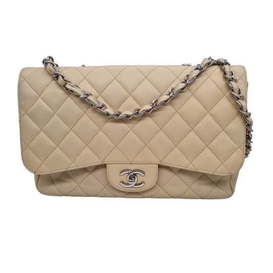 Chanel Classic Jumbo Beige Caviar SHW #13 Size 30x9x20