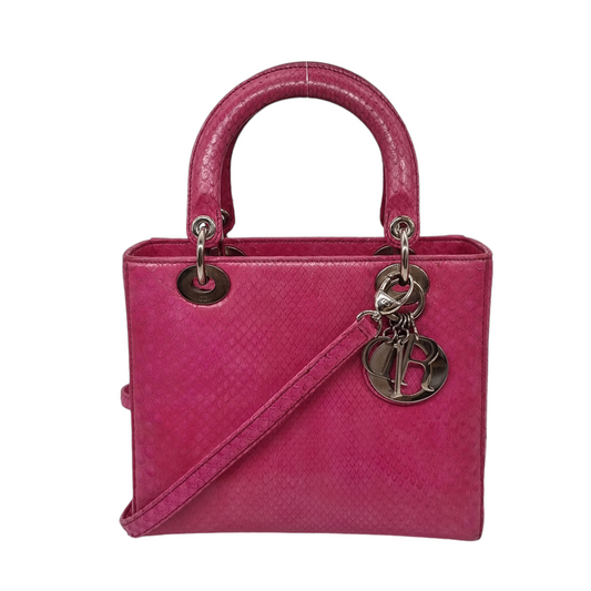 Dior Lady Dior Medium Snake Skin Pink SHW 2012 Size 24x9x19