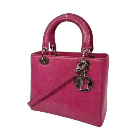 Dior Lady Dior Medium Snake Skin Pink SHW 2012 Size 24x9x19