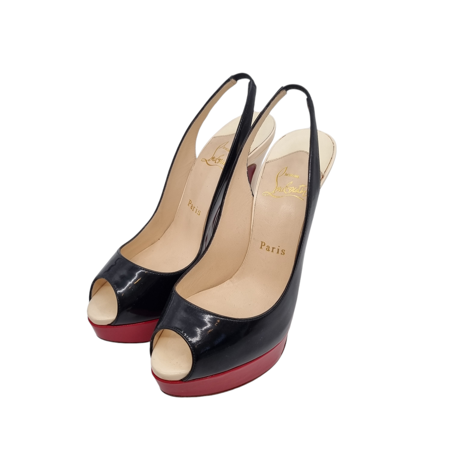 Christian Louboutin Lady Peep Sling 150 Patent Calf Black Red Size 36,5/23