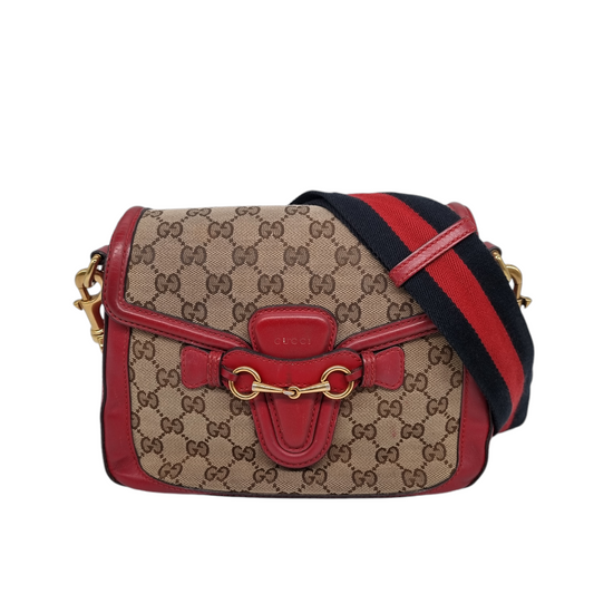 Gucci Lady Web Shoulder Bag GG Canvas Red Size 24x7x20