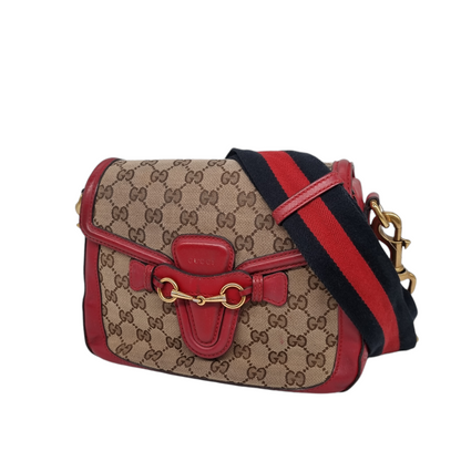 Gucci Lady Web Shoulder Bag GG Canvas Red Size 24x7x20