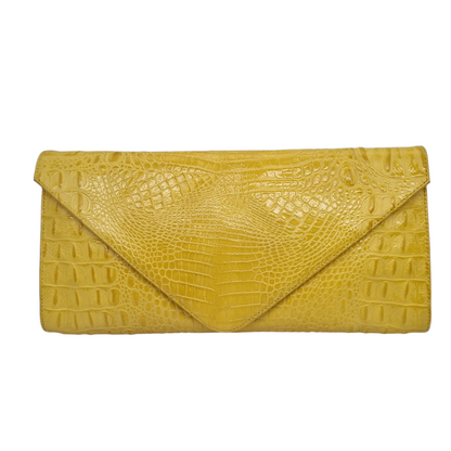 JJ Winters Clutch Croco Embossed Yellow Size 33x7x16