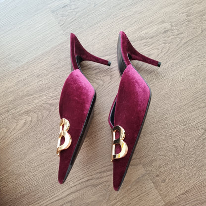 Balenciaga BB Point Heels Suede Burgundy Size 39/27,5 Dari Ujung Lancip