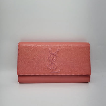 Yves Saint Laurent Belle De Jour Flap Clutch Patent Pink Size 28x16