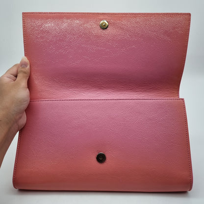 Yves Saint Laurent Belle De Jour Flap Clutch Patent Pink Size 28x16