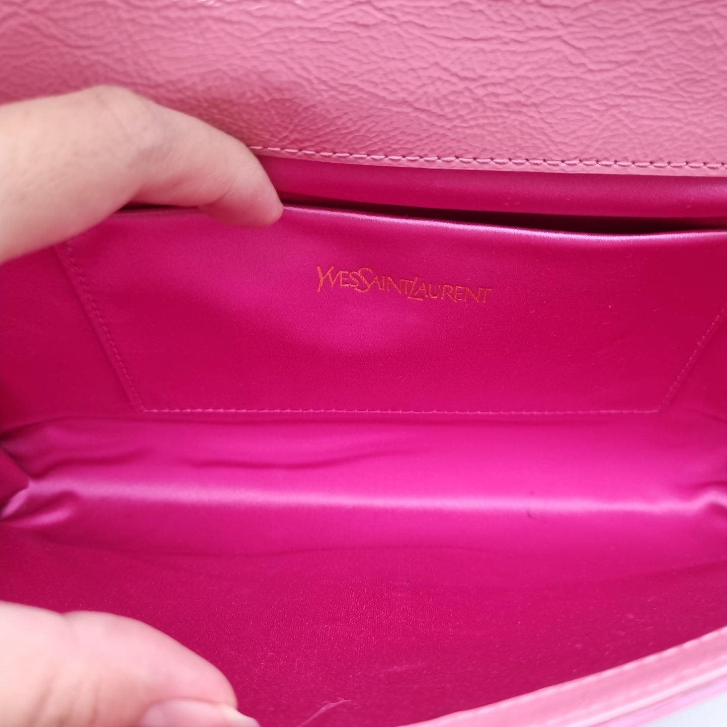 Yves Saint Laurent Belle De Jour Flap Clutch Patent Pink Size 28x16