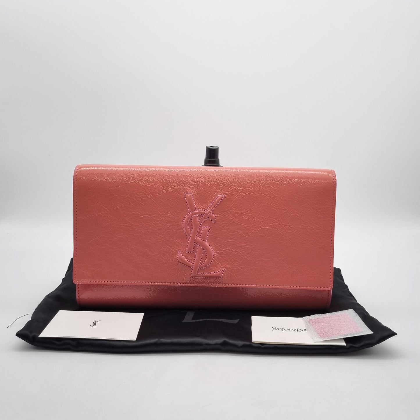 Yves Saint Laurent Belle De Jour Flap Clutch Patent Pink Size 28x16