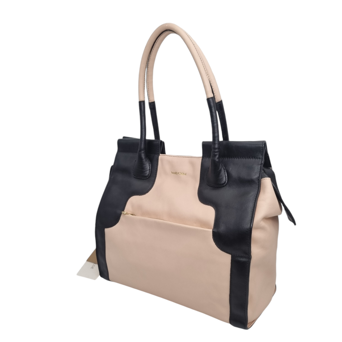 See By Chloe Tote Bag Beige Black Size 33x34x32